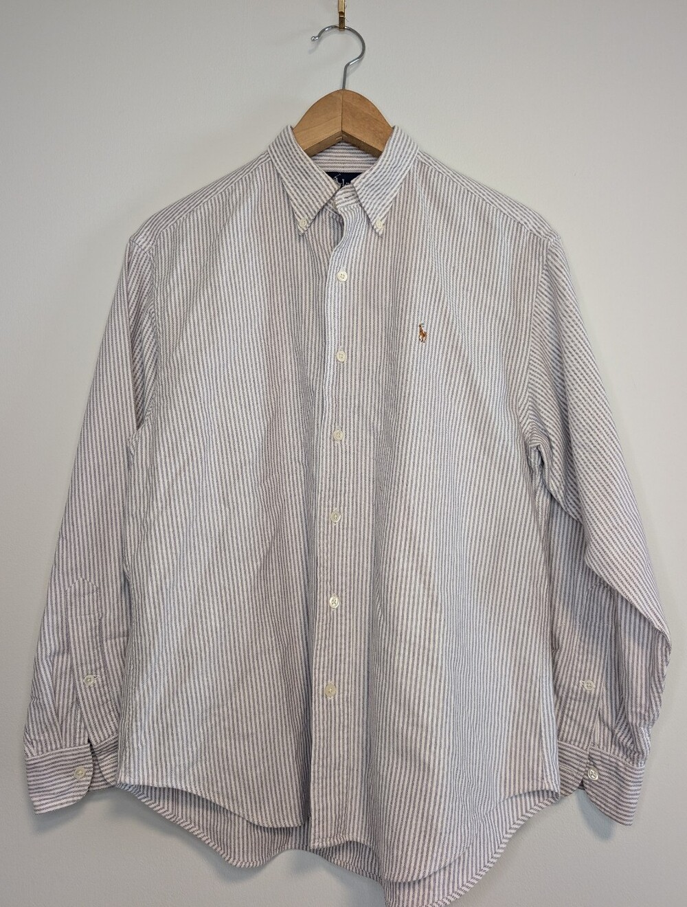 Ralph Lauren White and Purple-ish Thin-Stripe Button-Down Shirt